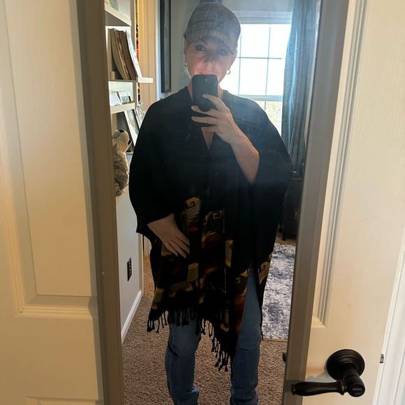 Black and Multicolor Fringe Poncho - handcrafted in Ecuador by Sisandina - Picture 1 of 4